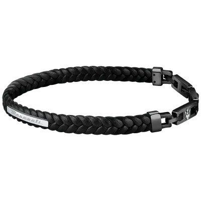 MASERATI RECYCLED LEATHER BRACELET SS BLACK JM222AVE02