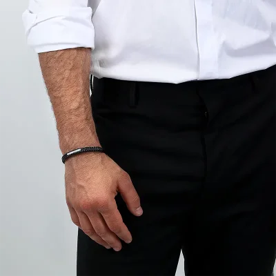 MASERATI RECYCLED LEATHER BRACELET SS BLACK JM222AVE02