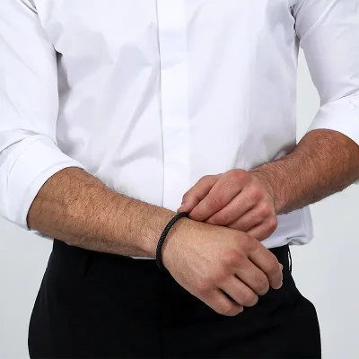 MASERATI RECYCLED LEATHER BRACELET SS BLACK JM222AVE07