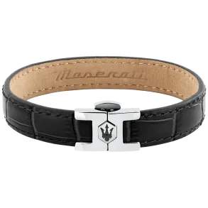 MASERATI LEATHER BRACELET SS BLACK  7.5X6.5CM JM2269LA01