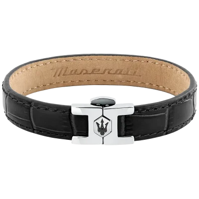 MASERATI LEATHER BRACELET SS BLACK  7.5X6.5CM JM2269LA01