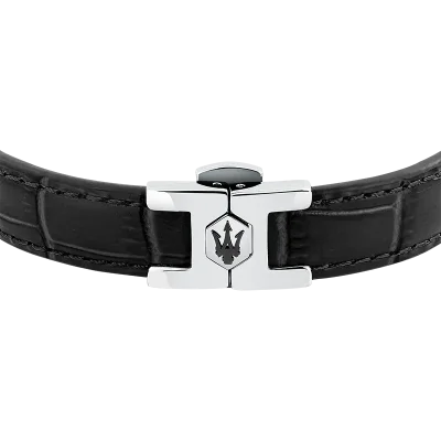 MASERATI LEATHER BRACELET SS BLACK  7.5X6.5CM JM2269LA01
