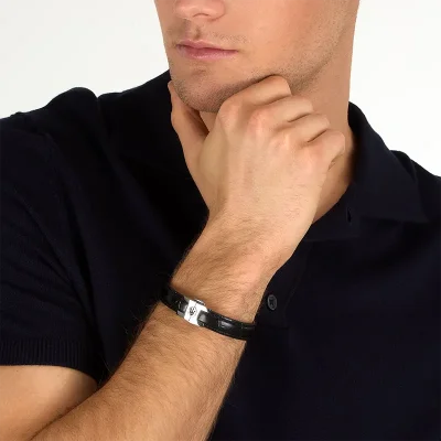 MASERATI LEATHER BRACELET SS BLACK  7.5X6.5CM JM2269LA01