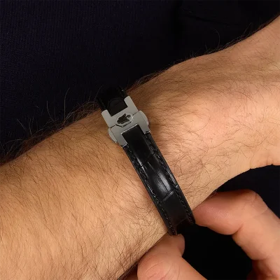 MASERATI LEATHER BRACELET SS BLACK  7.5X6.5CM JM2269LA01