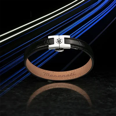 MASERATI LEATHER BRACELET SS BLACK  7.5X6.5CM JM2269LA01