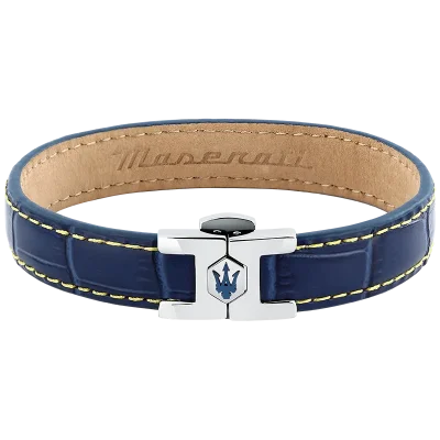 MASERATI LEATHER BRACELET SS BLUE 7.5X6.5CM JM2269LA02
