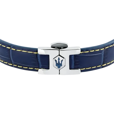 MASERATI LEATHER BRACELET SS BLUE 7.5X6.5CM JM2269LA02