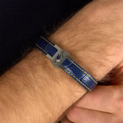 MASERATI LEATHER BRACELET SS BLUE 7.5X6.5CM JM2269LA02