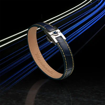 MASERATI LEATHER BRACELET SS BLUE 7.5X6.5CM JM2269LA02