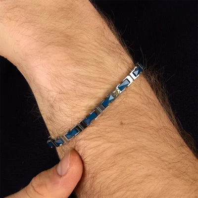 MASERATI CERAMIC BRACELET SS YG BLUE 18+3.5CM JM226ATZ82