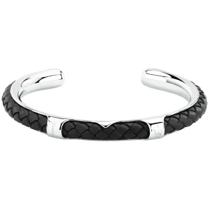 MASERATI LEATHER BANGLE SS BLACK 6.5X5.5CM JM226AVE38
