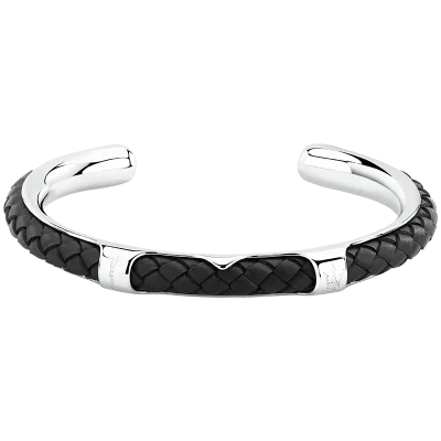 MASERATI LEATHER BANGLE SS BLACK 6.5X5.5CM JM226AVE38
