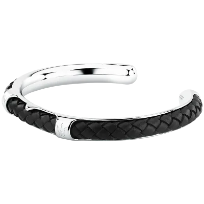 MASERATI LEATHER BANGLE SS BLACK 6.5X5.5CM JM226AVE38