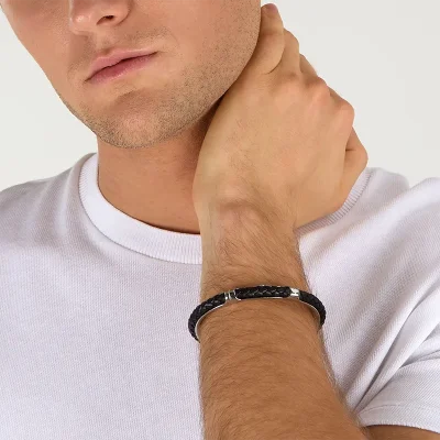 MASERATI LEATHER BANGLE SS BLACK 6.5X5.5CM JM226AVE38