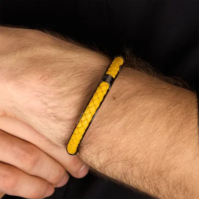 MASERATI LEATHER BANGLE SS DG YE 6.5X5.5CM JM226AVE39