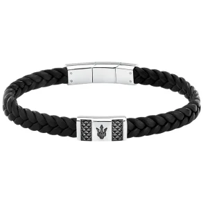 MASERATI RECYCLED LEATHER SS BRACELET BK 21.7CM