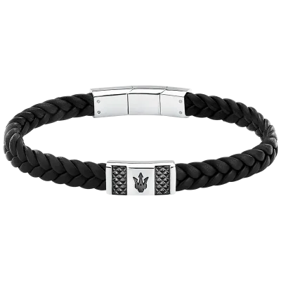 MASERATI RECYCLED LEATHER SS BRACELET BK 21.7CM
