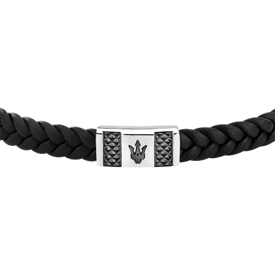 MASERATI RECYCLED LEATHER SS BRACELET BK 21.7CM