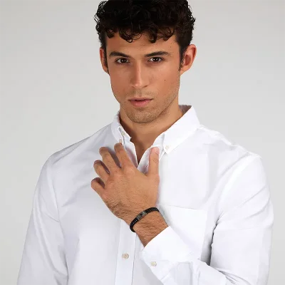 MASERATI RECYCLED LEATHER SS BRACELET BK 21.7CM