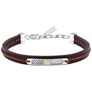 MASERATI RECYCLED LEATHER BRACELET SS YG BROWN  JM525AVE31