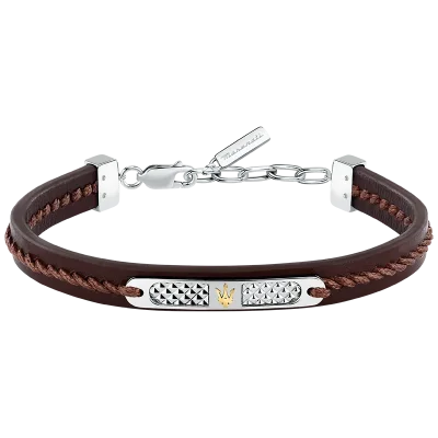 MASERATI RECYCLED LEATHER BRACELET SS YG BROWN  JM525AVE31