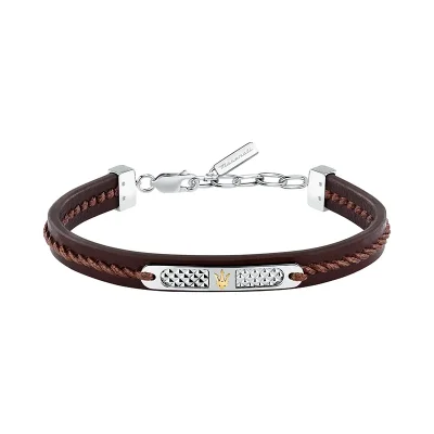 MASERATI RECYCLED LEATHER BRACELET SS YG BROWN  JM525AVE31