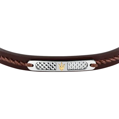 MASERATI RECYCLED LEATHER BRACELET SS YG BROWN  JM525AVE31