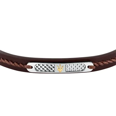 MASERATI RECYCLED LEATHER BRACELET SS YG BROWN  JM525AVE31