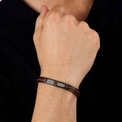 MASERATI RECYCLED LEATHER BRACELET SS YG BROWN  JM525AVE31