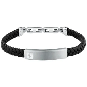 MASERATI RECYCLED LEATHER BRACELET SS BLACK  JM525AVE34