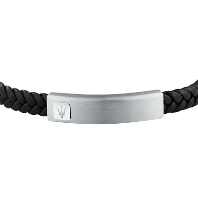 MASERATI RECYCLED LEATHER BRACELET SS BLACK  JM525AVE34