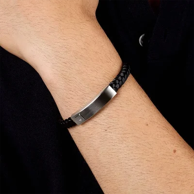 MASERATI RECYCLED LEATHER BRACELET SS BLACK  JM525AVE34